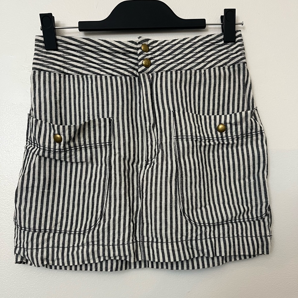 SILENCE + NOISE Striped Cotton Linen Mini Skirt